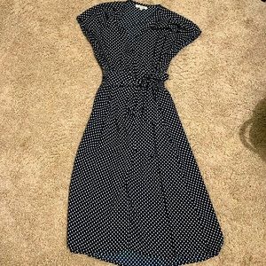 XS Max studio dress. Navy blue polka dot